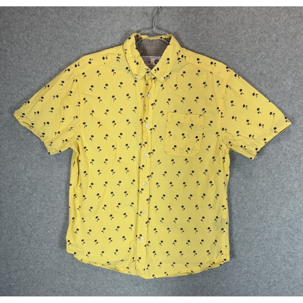 Artistry In‎ Motion Shirt Mens Small Yellow Palm Tree Print Short Sleeve Casual